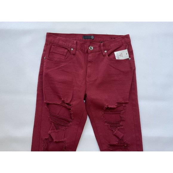 G By Guess Slim Straight Heavy Destroy Jeans In Red Size 32 - Picture 5 of 10